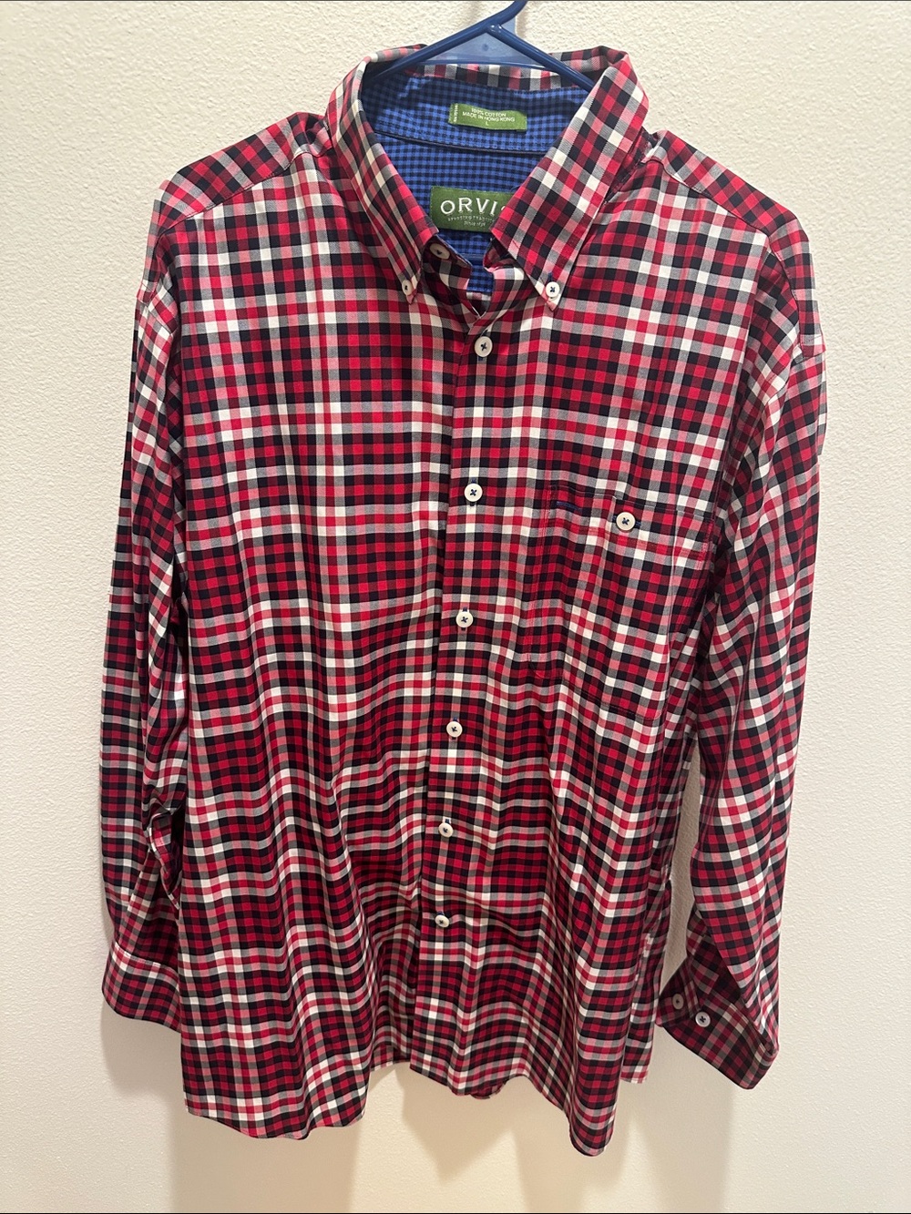Orvis Vintage Red and Black Plaid Button-Down Shirt- Made in Hong Kong